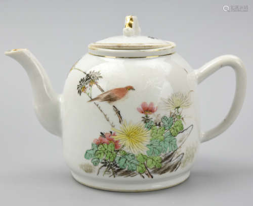 Chinese Famille Rose Teapot w/ Bird &Flower,19th C