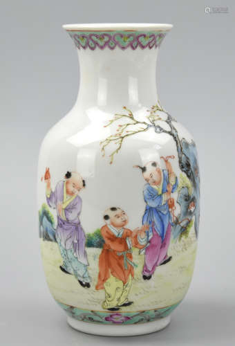 Chinese Famille Rose Vase w/ Children, ROC Period