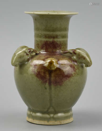 Chinese Celadon Flambe Glaze Vase w/ Goat ,20th C.