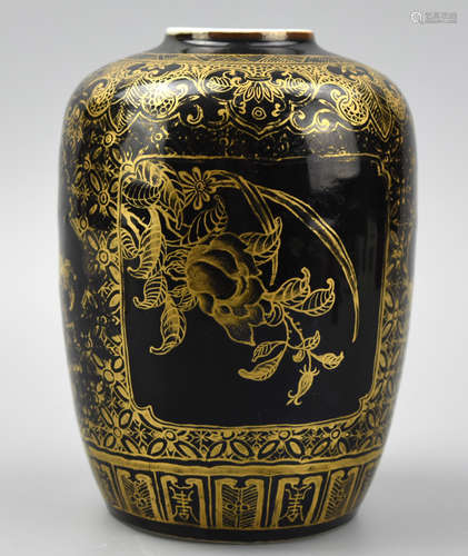 Chinese Black Glaze Gilt Jar, 19th C.