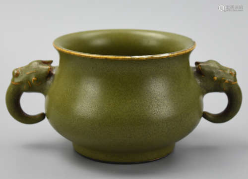 Chinese Tea Dust Censer w/ Beast Handles,20th C