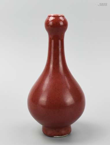 Chinese Red Glazed Garlic Head Vase, 19th C.