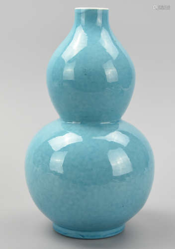 Chinese Mottled Cerulean Blue Gourd Vase,20th C.