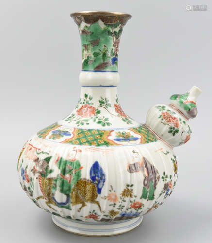 Chinese Famille Verte Wine Pot w/ Silver ,Kangxi P