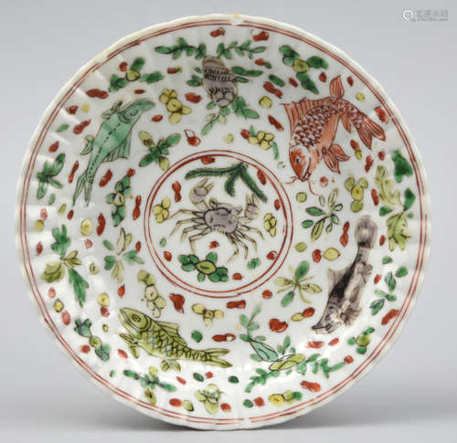 Chinese Famille Verte Plate w/ Fish&Crab, KangXi P