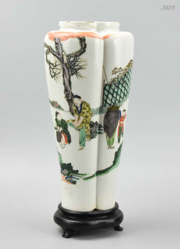 Chinese Lobed Columnar Wucai Vase ,19th C.