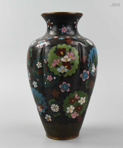 Japanese Fluted Floral Closionne Vase,19th C.