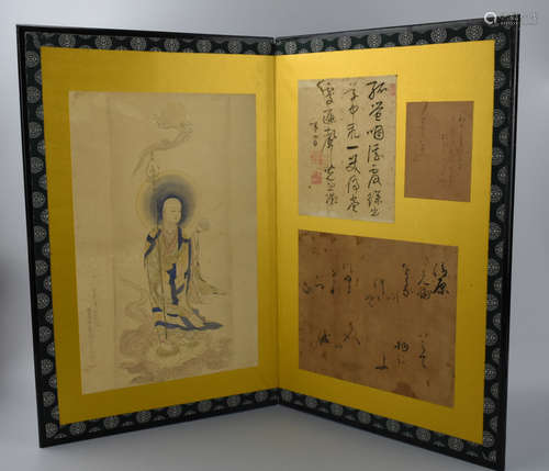 A Japanese Folding Table Screen w/ Bodhisattva