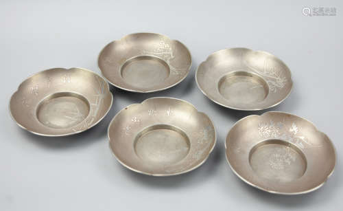 (5) Five Japanese Pewter Cup Holder,20th C.