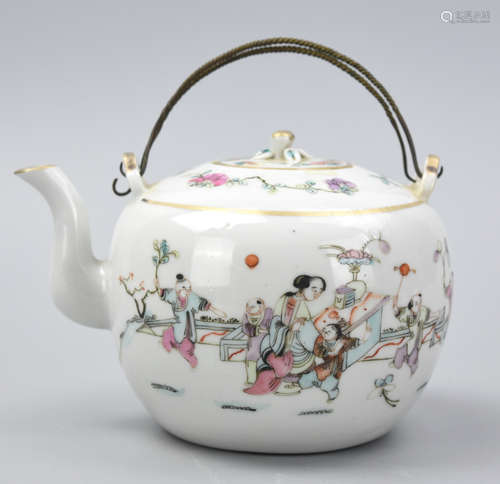 Chinese Famille Rose Teapot w/ Children,19th C,