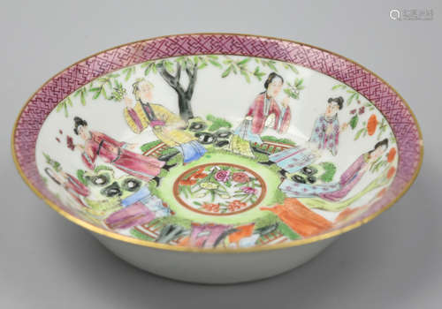 Chinese Famille Rose Bowl w/ 10 Figures, 19th C.