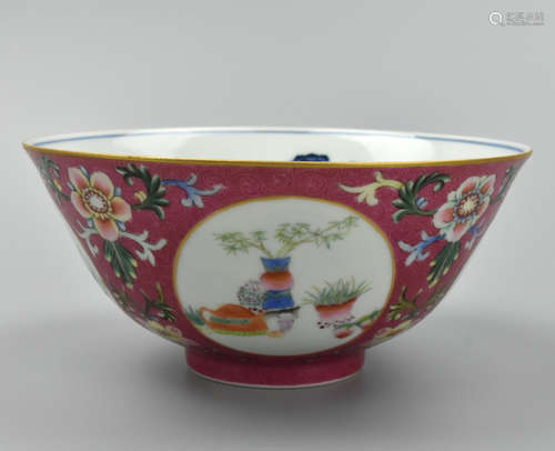 Chinese B & W Famille Rose Bowl w Daoguang Mark