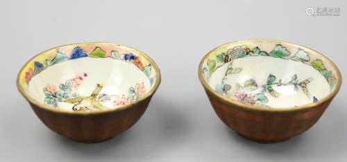 (2) Small Chinese Famille Rose Cups ,19-20th C.