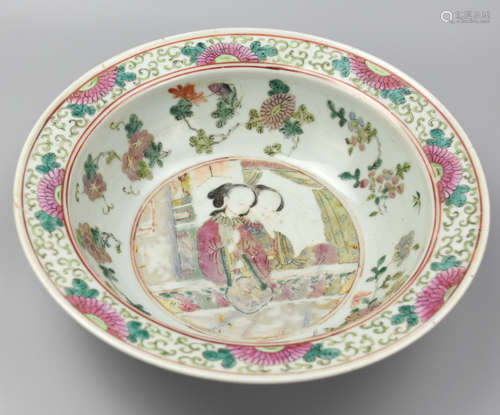 Chinese Famille Rose Basin w/ Ladies , 19th C.