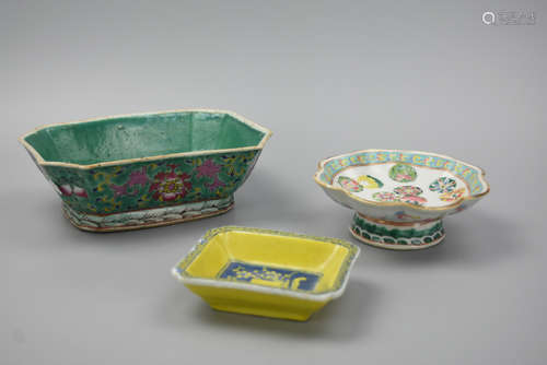 Chinese Famille Rose Bowl & Yellow Saucer,19th C