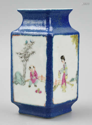 Chinese Blue & Famille Rose Vase w/ Figures,19th C