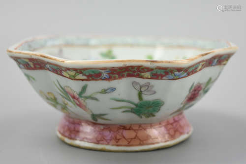 Chinese Famille Rose Stem Bowl w/ Flower,19th C.