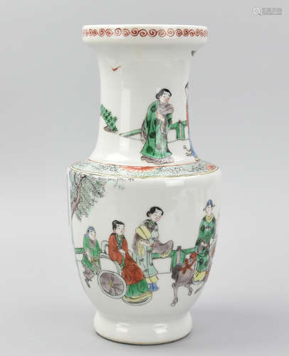 Chinese Famille Verte Vase w/ Figures ,20th C.