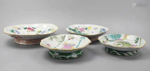 (4) Chinese Famille Rose High Footed Bowls,19th C.