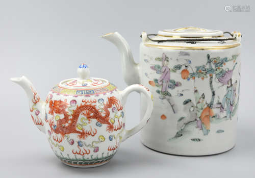 (2)Chinese Famille Rose Teapots: Dieties& Dragon