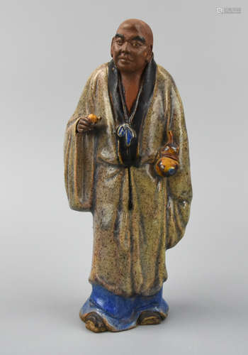 Chinese Shiwan Ware Monk Figure,Qing Dynasty