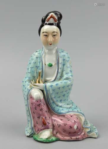 Chinese Seated Famille Rose Figure of Guanyin,ROC