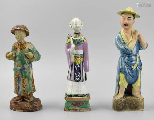 (3) Chinese Figures: Famer, Ofiicial,Women,19th C.