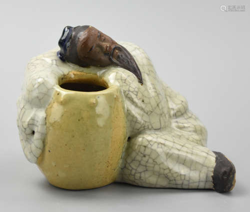 Chinese Ge-Glaze Waterpot Figure of a Drunken Man