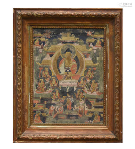 Chinese Framed Tangka w/ Gilt Bodhisattvas,Qing D.