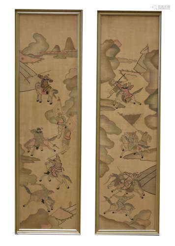 Pair of Chinese Embroidered Kesi w/ Battle, Qing D