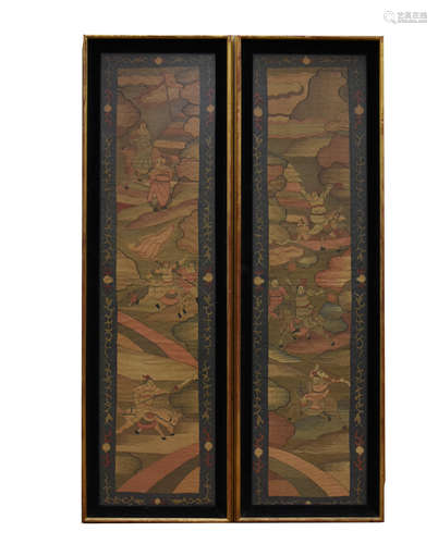 Pair of Chinese Embroidered Kesi w/ Warrior,Qing D