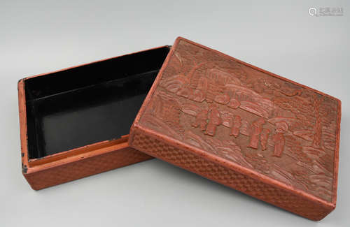 Chinese Carved Red Lacquer Box w/ Figures,19th C.