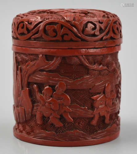 A Chinese Lacquerware Covered Jar ,19-20th C.