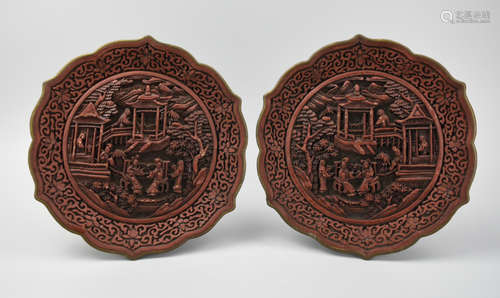 Pair of Chinese Lacquerware Plate,20th C.