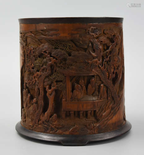 Chinese Bamboo Carved Brushpot w/ Zongyu Mark,Qing