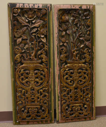 Pair of Chinese Gilded Wood Panels,Qing Dynasty