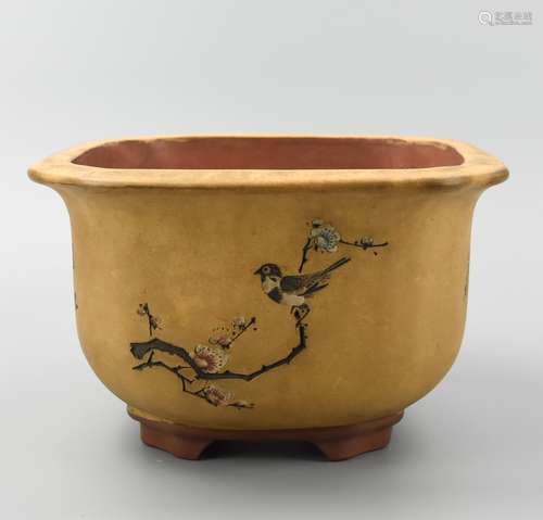 Square Zisha Planter: Branches & Character, Qing D