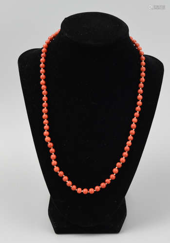 Chinese Red Coral Beaded Necklace