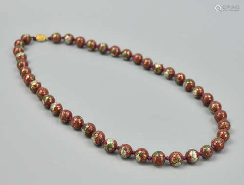 Chinese Cloisonne Beaded Necklace w/ Blossoms