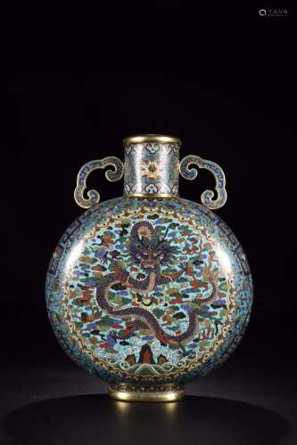 Qing dynasty Qianlong nian zhi mark cloisonne dragon &cluod pattern including moon flask