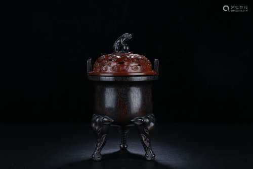 Qing dynasty hetian jade embedded double ear & three legs censer