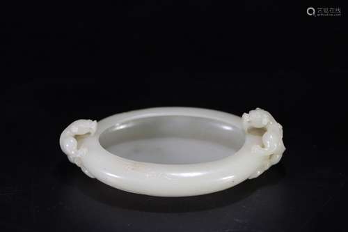 Qing dynasty hetian jade double ear pen washer