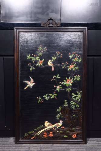 Qing dynasty Lacquer graound embedded duobao flower bird pattern wall hanging