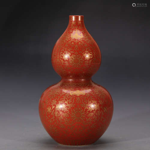 A Chinese Coral-Red Glazed Porcelain Double Gourd Vase