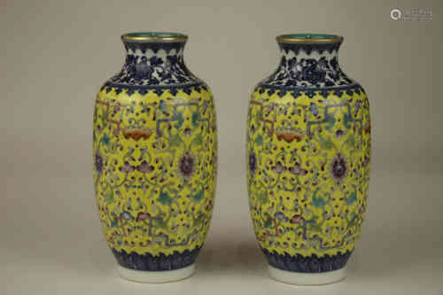 A Pair of Chinese Wu-Cai Glazed Porcelain Vases