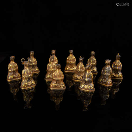 A Set of 12 Chinese Gilt Silver Figures