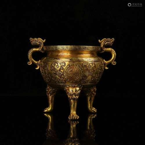 A Chinese Gilt Bronze Incense Burner