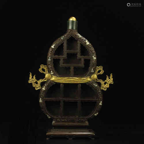 A Chinese Carved Hardwood Double Gourd Shape Wall Showcase