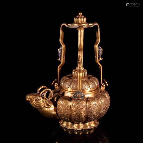 A Chinese Gilt Bronze Tea Pot Decoration