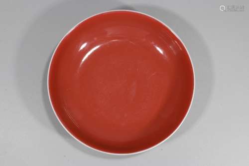 A Chinese Red Glazed Porcelain Plate